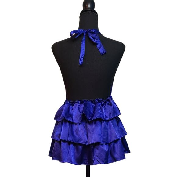 Silky ruffled halter top in a deep blue size Medium - Picture 2 of 3